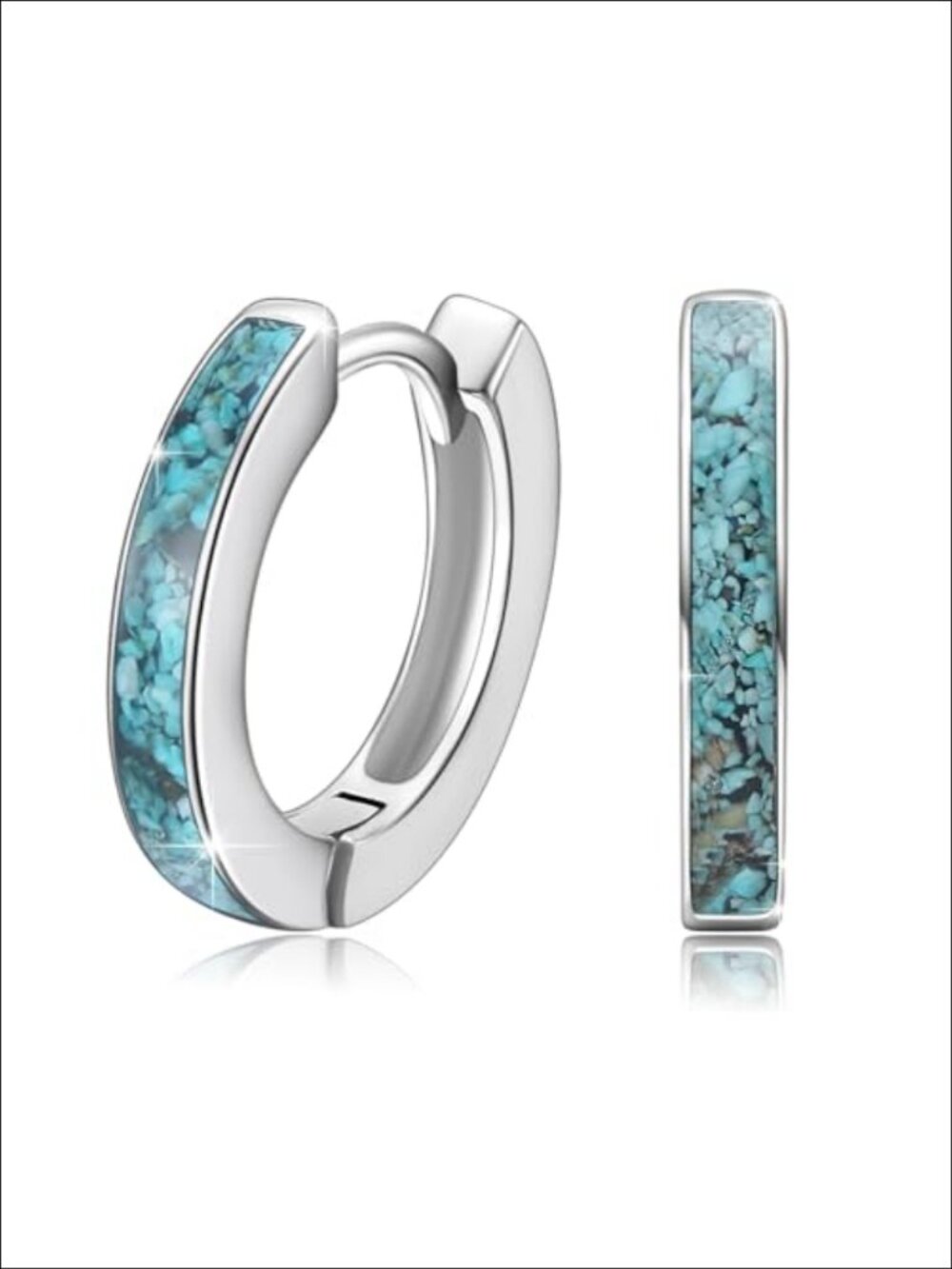 925 Sterling Silver Turquoise Hoop Earrings Women Hinged Huggie Hypoallergenic